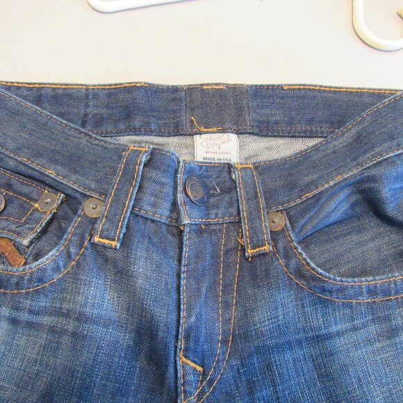 True Religion Jeans Unisex Size 29 Section Row Seat Dark Blue Wash Distressed - Picture 4 of 14